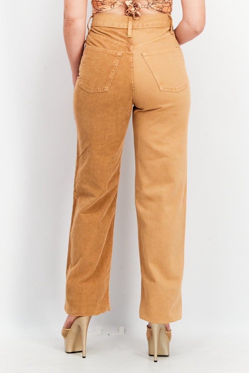 TOPSHOP Women Regular Fit Textured Corduroy Pants, Brown - Image 4
